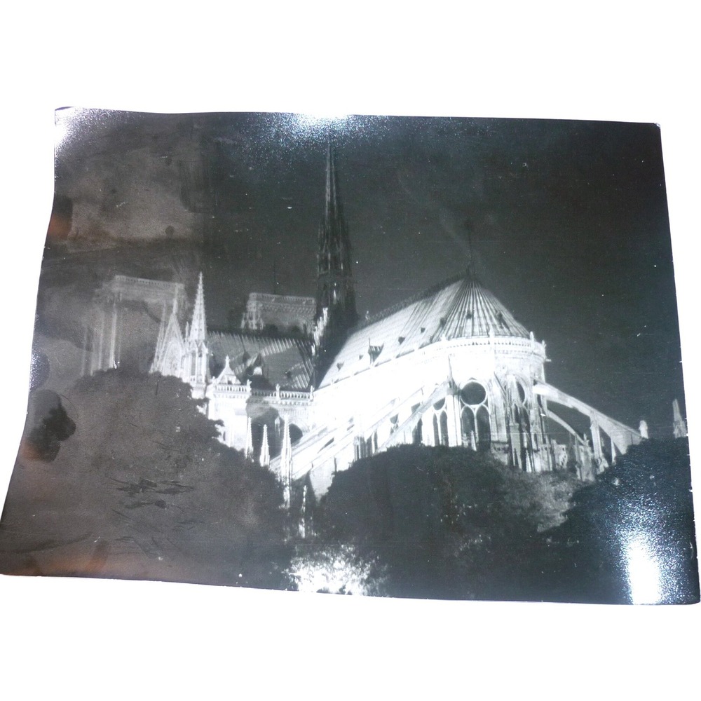 Vintage Notre Dame Paris Photo B&W Night View Flying Buttresses Apse 8x10